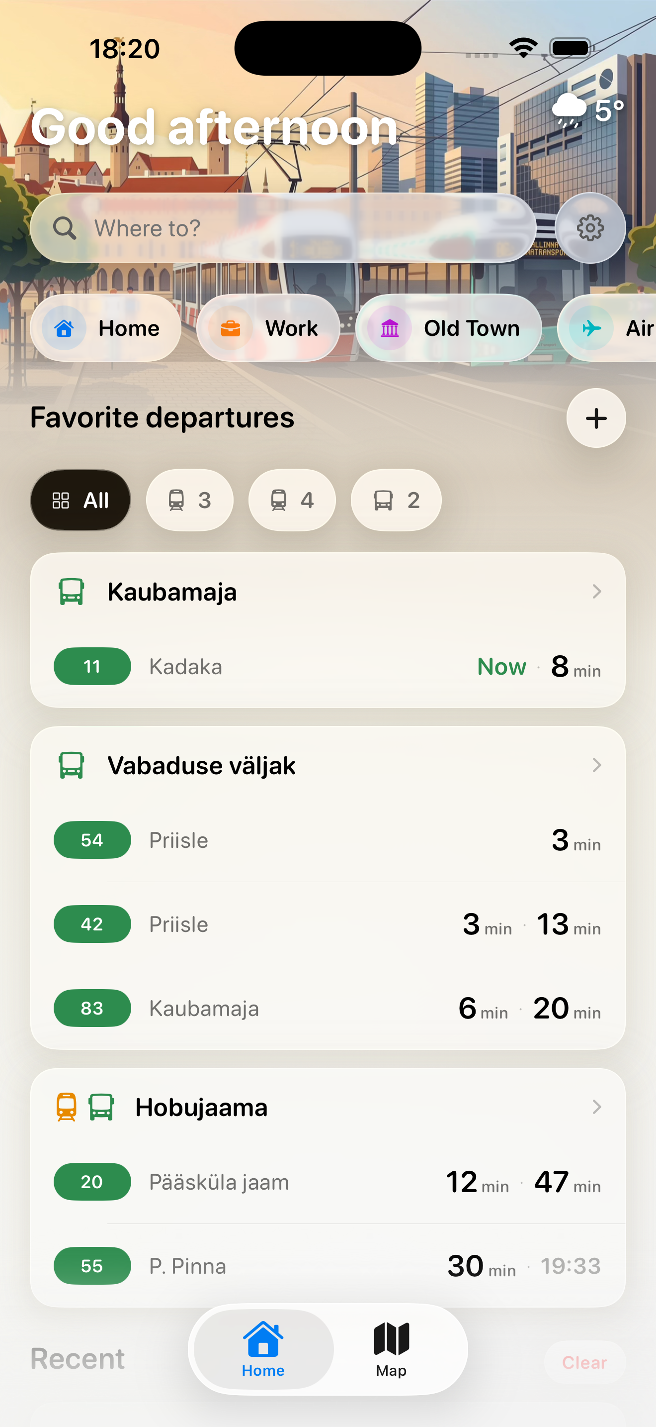 Rada app — home screen