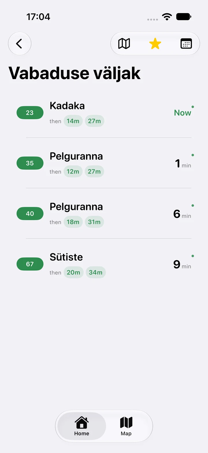 Rada Vabaduse väljaku väljumistabloo koos liinide ja saabumisaegadega