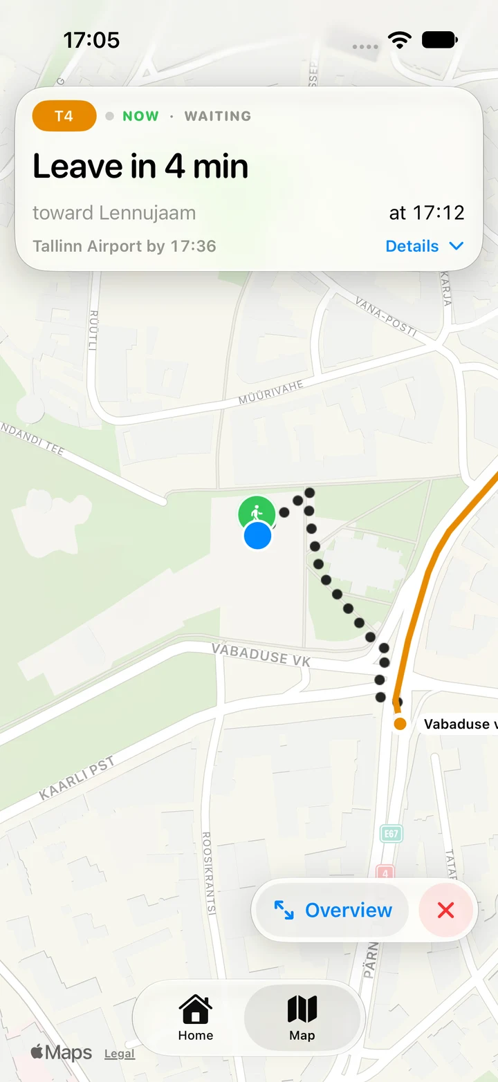 Rada teekonnakaart Virust lennujaama, tramm 4 ja väljumisjuhised